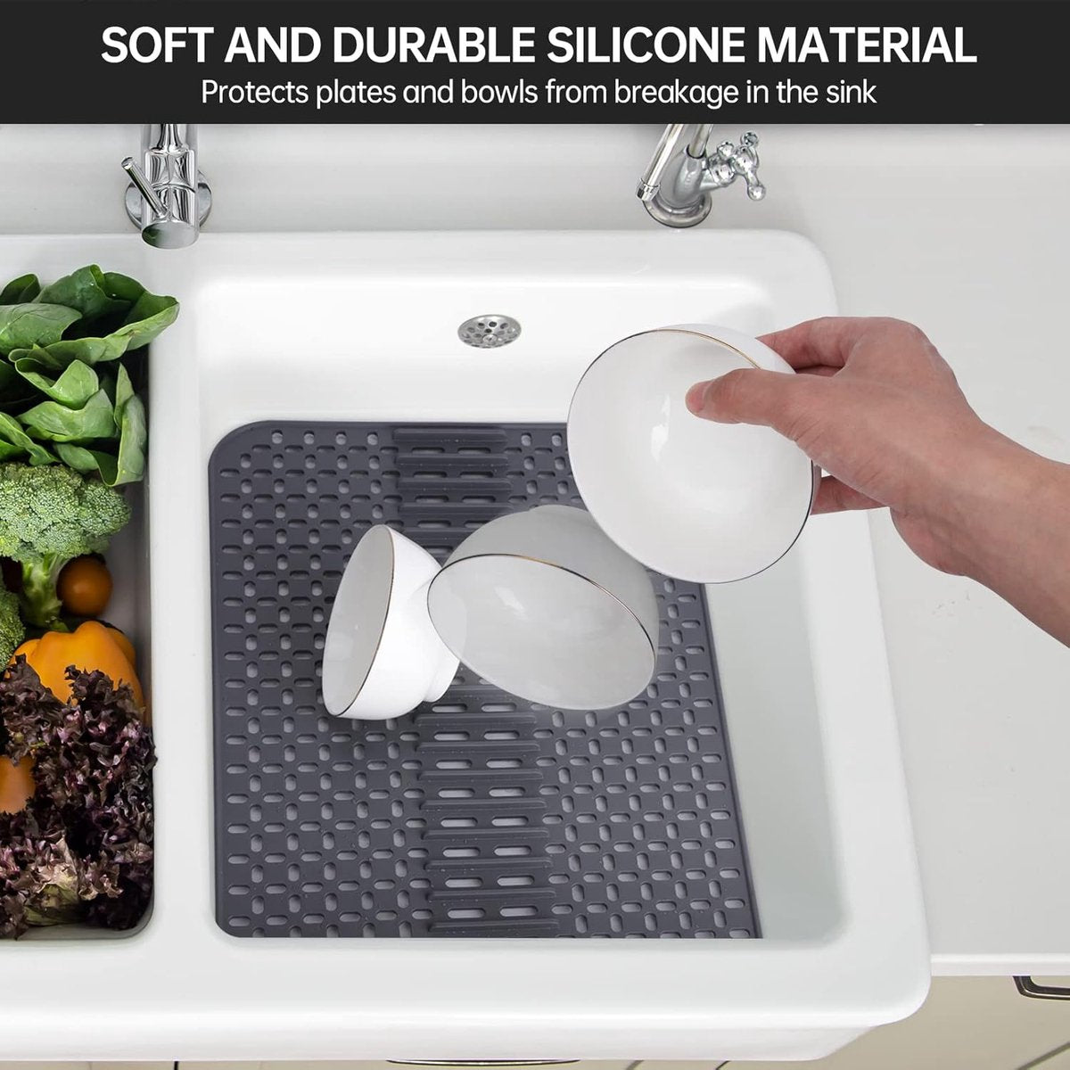 Silicone sink mat - sink protection - 1 piece - dark grey - 43x32 cm V1188-MS101-02180-1