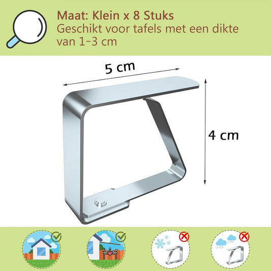 Tablecloth Clips - 8 Pieces - Tablecloth Clips - Sturdy Table Clips - Stainless Steel - Secure Tablecloth - V1188-MS101-02224-1