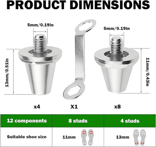 12 pieces - football studs - replacement metal football studs - 8 11mm and 4 13mm football studs - with tools V1188-MS101-02544-1