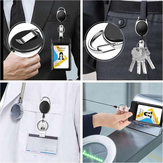 10 Retractable Badge Holders - Extendable Keychain - with Carabiner Belt Clip - D-Clip - Extendable Lanyard V1188-MS101-02550-1