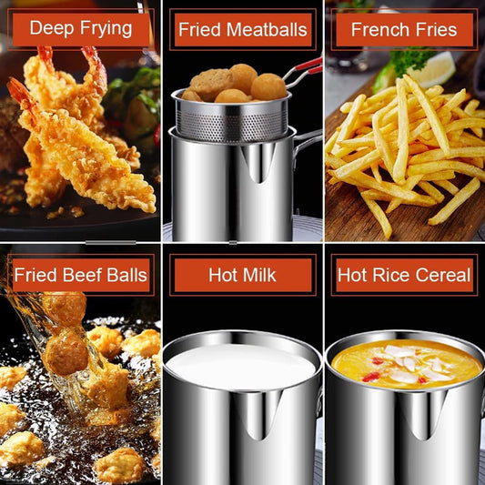 Stainless Steel Deep Fryer - Small Deep Fryer - Filter Jug - With Kitchen Clip - Separates Grease Residues - V1188-MS101-02561-1
