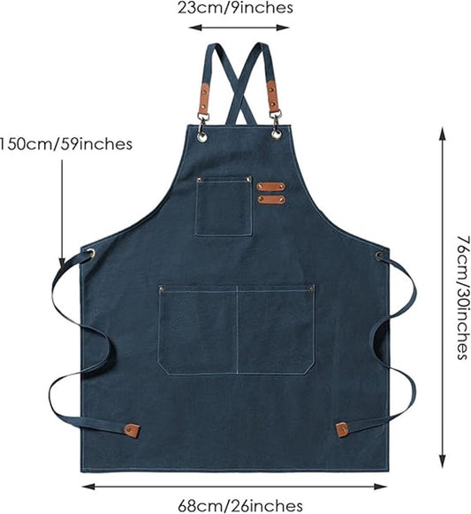 Men's Canvas Apron - Canvas Apron - 3 Pockets - Waterproof - Adjustable - Kitchen Apron for Men and Women - V1188-MS101-02564-1