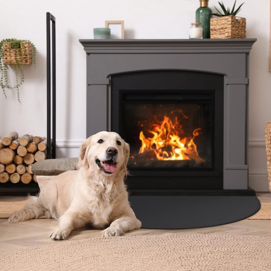 Fireplace Mat - 61 x 106 cm - Semi-circular spark protection plate - Fiberglass - 2-layer fire retardant - V1188-MS101-02575-1