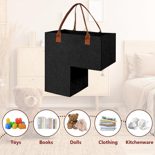 Stair Organizer Basket - Stair Basket - L-shaped Foldable Stair Basket - Storage Bag - Felt Stair Basket - V1188-MS101-02621-1