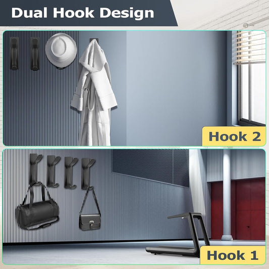 Pieces Wall-Mounted Coat Rack - No Drilling Required - Black Solid Wall Hook - Self-Adhesive Coat Hooks - V1188-MS101-02653-1