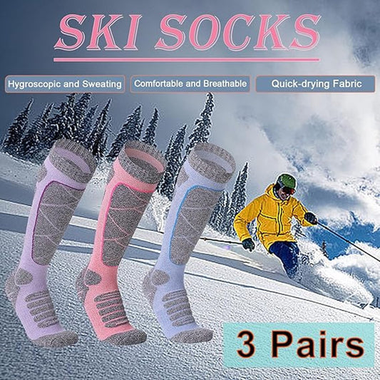 Ski Socks - 3 Pairs - Women's Socks - Sports Socks - Cotton Socks - Warm Socks Women - Long House Socks - V1188-MS101-02719-1