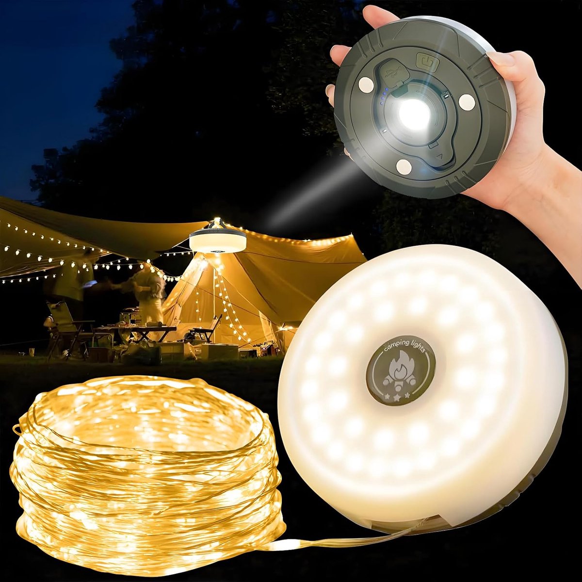 Camping string lights 10M - lights for camper - waterproof - USB rechargeable V1188-MS101-02839-1