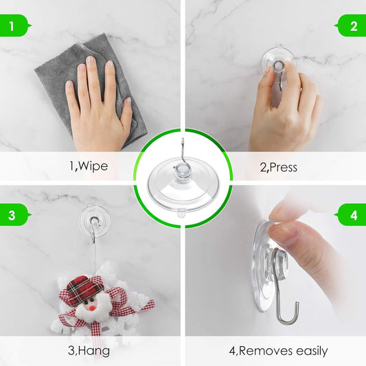 Suction Cup Hooks (20 Pieces) - Suction Cup Hooks - 1.77 Inch Clear Suction Cups - up to 3kg - with Metal V1188-MS101-02867-1