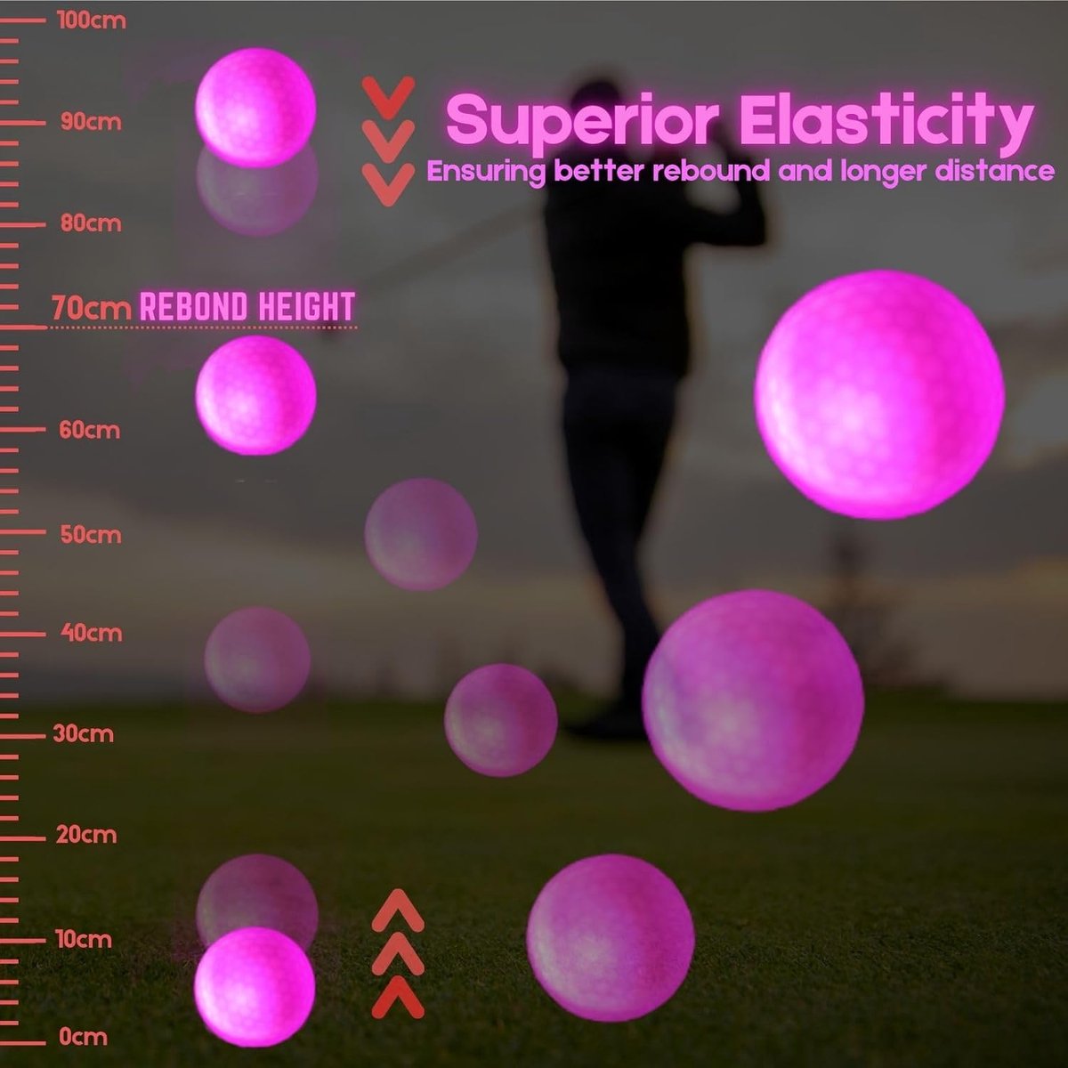 golf balls - 6 Pieces - Glow in the Dark golf balls - LED illuminated golf balls - multicolour V1188-MS101-02880-1