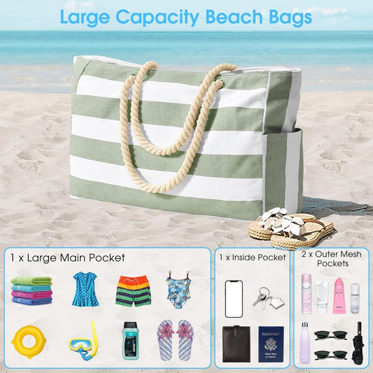 Beach bag - large beach bags for women - waterproof beach bags with zipper and rope handle, travel bags V1188-MS101-02952-1