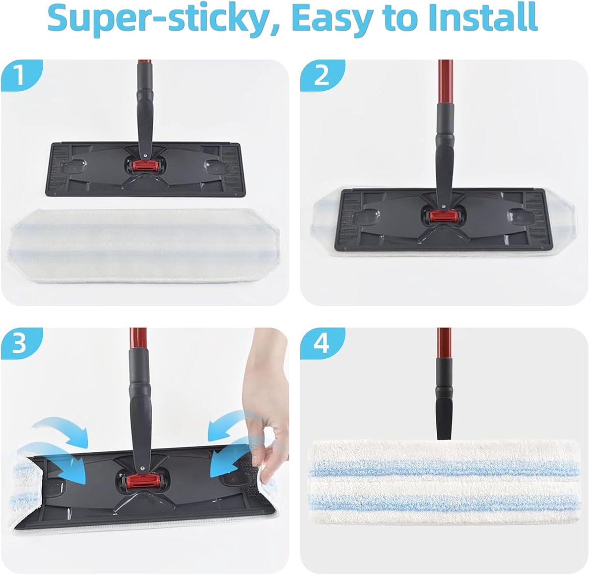 6-piece replacement mop pad set suitable for O Cedar H2prO mop system, suitable for Vileda H2PrO Flat Mop V1188-MS101-03055-1