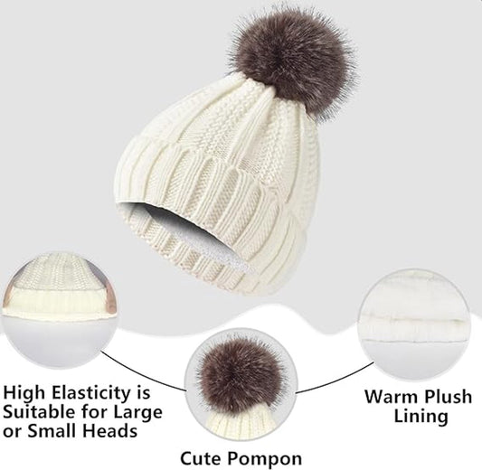 Hat with pompom, scarf and gloves - Three-piece Winter set - knitted fabrics - Warm Baggy Ski Hat - Winter V1188-MS101-03064-1