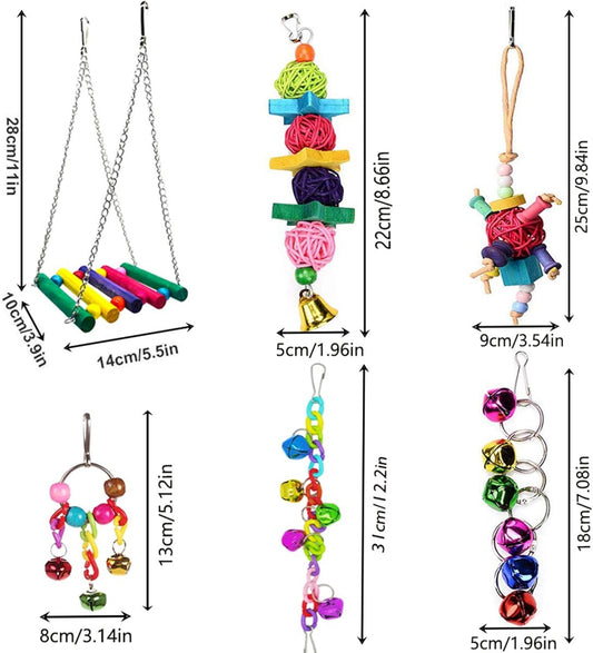 8 pieces - Bird toys - Parrot toys - Parrot swing set - Chew toys - Wooden bells Hanging toys - Pet toys - V1188-MS101-03175-1