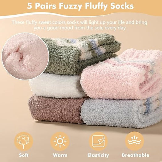 5 Pairs of Socks - women's socks - house socks - Warm Fuzzy Fleece Socks - Warm Winter Sock Set - Thick Socks V1188-MS101-03251-1