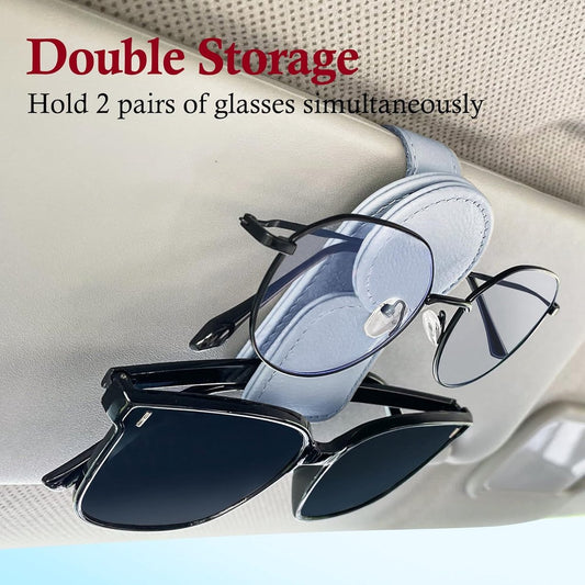 Sunglasses Holder for Car Sun Visor - 2 Pieces - Sunglasses Holder for Car Visor - Grey - Magnetic Leather V1188-MS101-03310-1