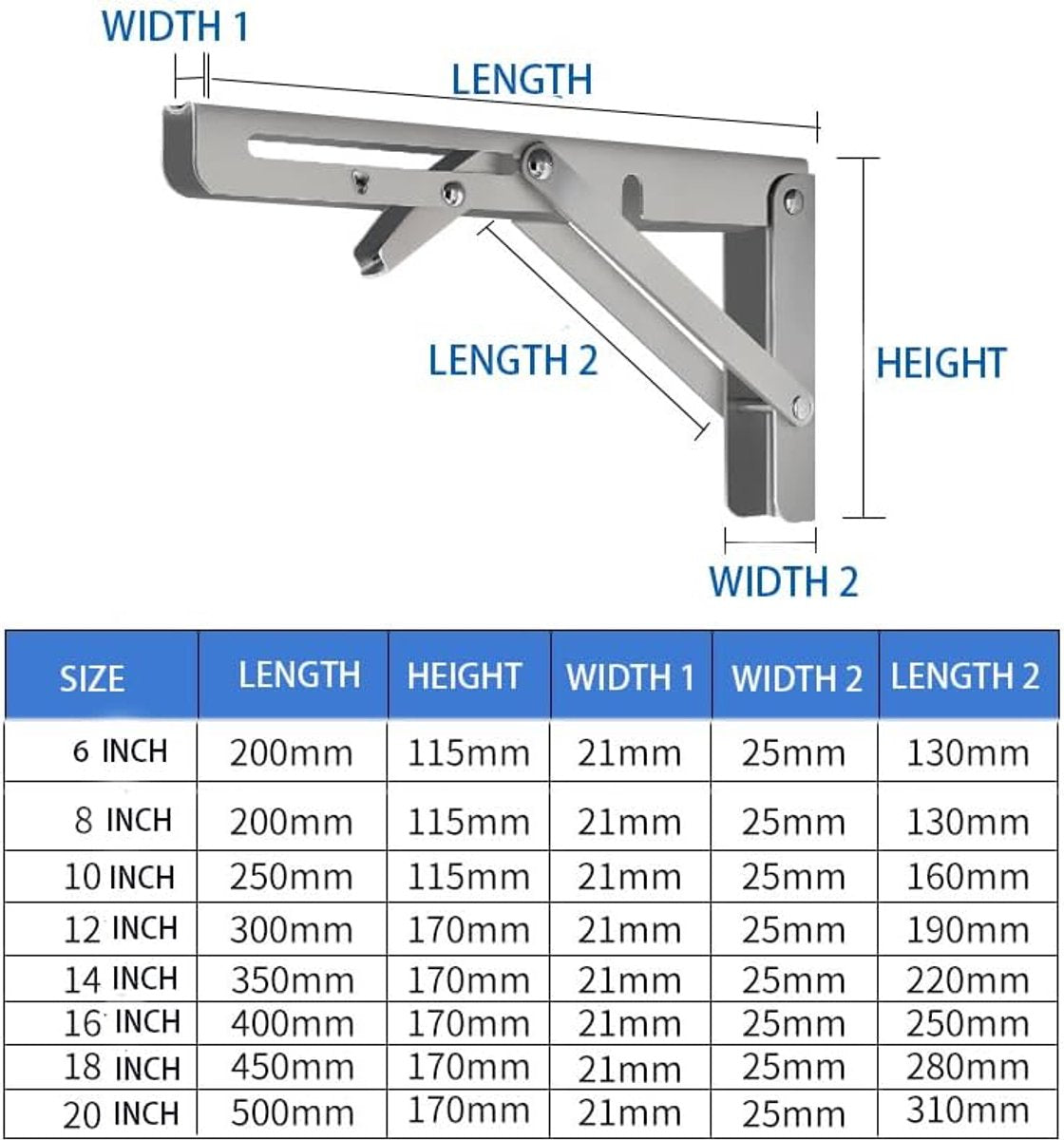 2 pieces - Stainless steel foldable shelf brackets - Support frame - Robust stainless steel foldable shelf V1188-MS101-03314-1