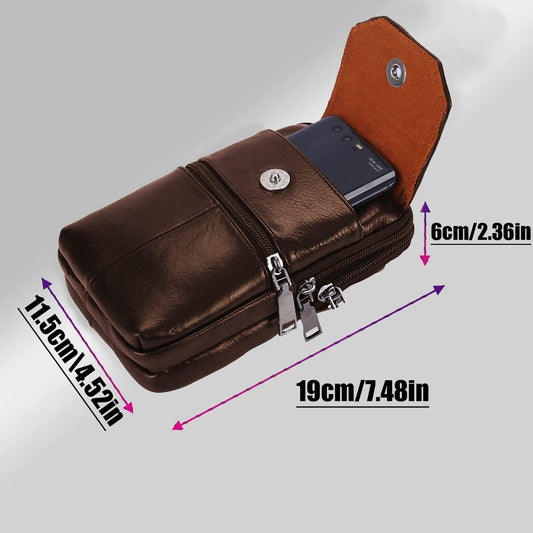 Leather Belt Bag - with Shoulder Strap - Leather Phone Waist Bag - Standing Small Belt Bag - Belt Bag - Men's V1188-MS101-03324-1