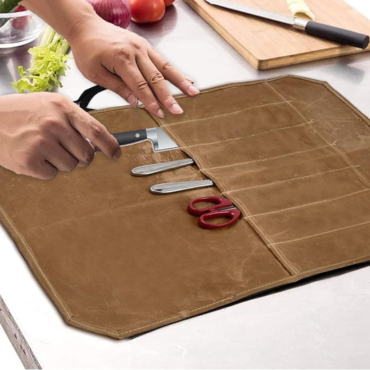 Chef Tools Protector - with 7 slots - Chef's knife roll bag - Knife bag - Waxed canvas knife bag - Cookware - V1188-MS101-03381-1