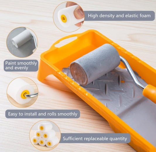 Mini paint roller set - Foam paint roller - with refills - high-density foam rollers *6, paint tray and V1188-MS101-03427-1