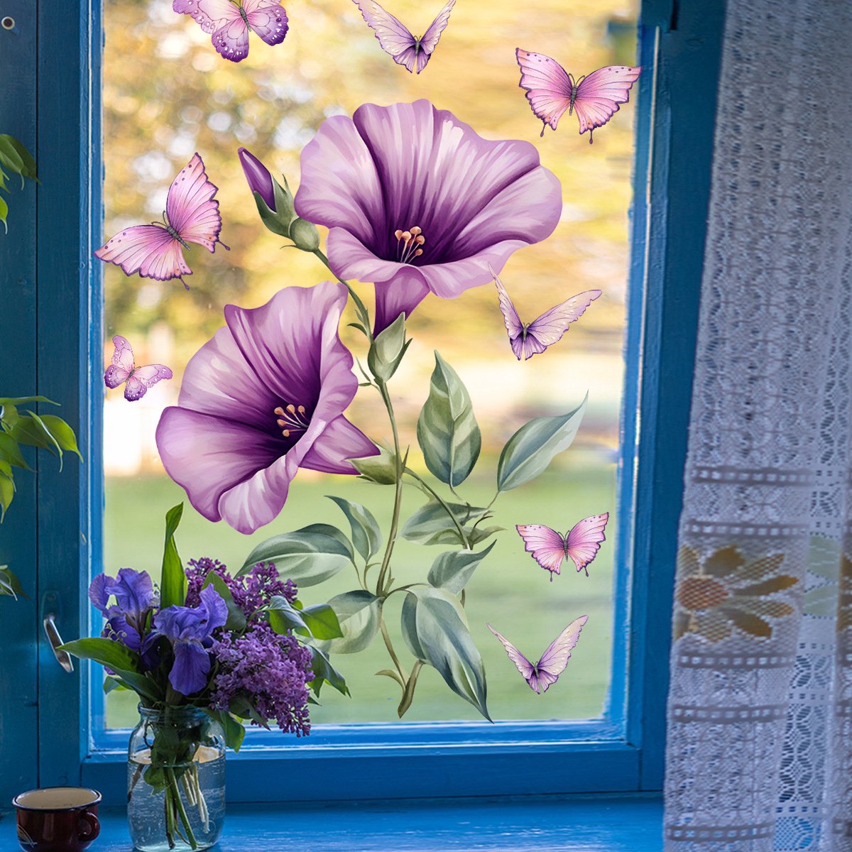 Static window sticker - window sticker - Wall decoration - 30*30cm - flower plant - PVC - D V1188-NK-BOL-123