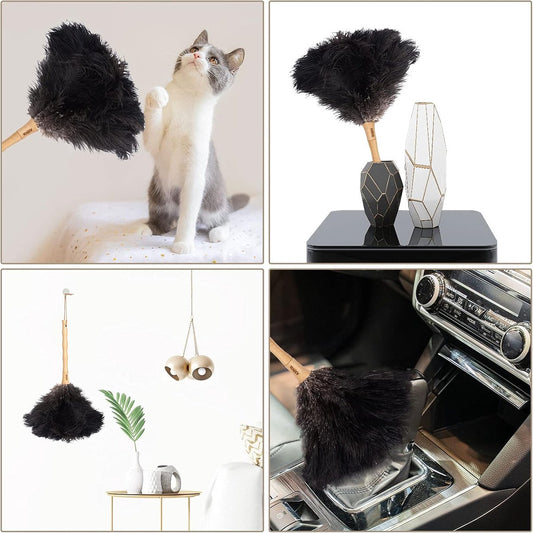 Ostrich Feather Duster - 40cm Long - Wooden Handle - Universal - Brown - Reusable and Washable Car Dusters - V1188-NK-BOL-161