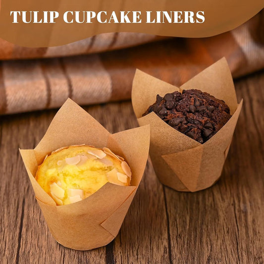 Set of 120 Paper Muffin Cups - Tulip Design - Food Grade Baking Paper - Non-Stick - High Temperature V1188-NK-BOL-179