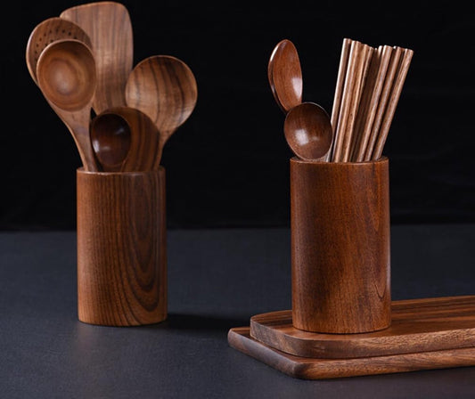 Cutlery Stand - Wooden Kitchen Utensil Holder - Cutlery Holder - Countertop Organizer - Cutlery Drainer - V1188-NK-BOL-189
