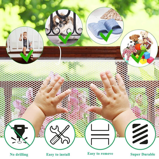 Child safety net - Safety gate - 300x79 cm - stair mesh - Safety net - white - Roll-up - Baby safety - V1188-NK-BOL-251
