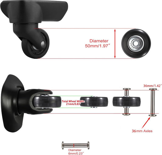 Set of 2 - Suitcase wheels - Replacement wheels for suitcases - Rubber casters - Bearings - Repair kits - V1188-NK-BOL-291