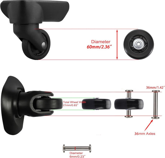 Set of 2 - Suitcase wheels - Replacement wheels for suitcases - Rubber casters - Bearings - Repair kits - V1188-NK-BOL-292