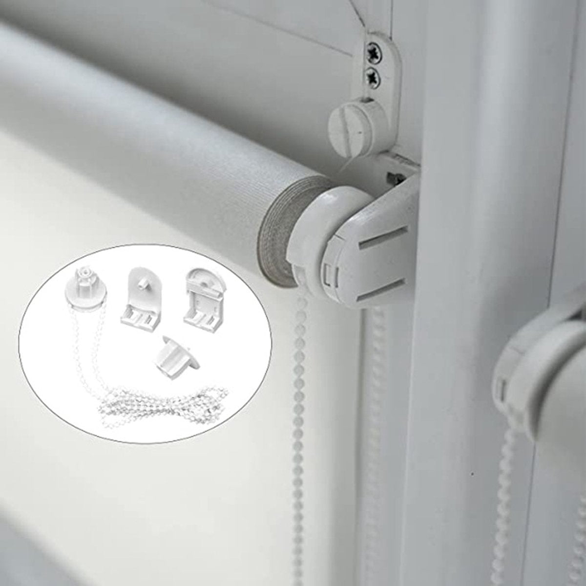 Roller Blind System with Wall Brackets - 25 mm - Roller Blind Fittings - Plastic - With 3M Bead Chain - V1188-NK-BOL-35