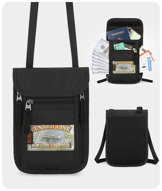 Neck pouch - Anti-skimming RFID Signal Blocking - Travel wallet - Passport pouch - For women and men - V1188-NK-BOL-393