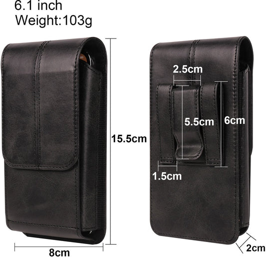 Phone Bag - Black - 15.5*8*2cm - PU Leather - For 6.1 Inch Mobile Phones - With Belt Clip - With Credit Card V1188-NK-BOL-452