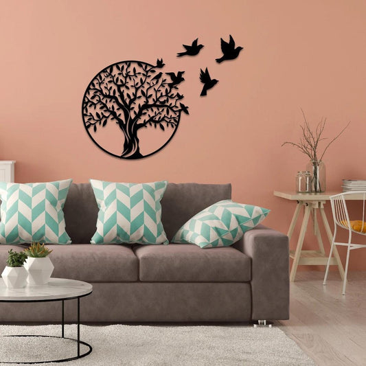 Tree of Life - Wall Decoration - Black - 30*30 cm - Small - Garden Decoration - Suitable for Indoor and V1188-NK-BOL-456