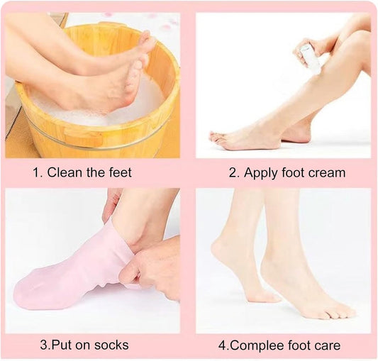 Silicone Socks - 1 Pair Foot Covers + 1 Pair Hand Masks - Foot Glove Set - Silicone - Soft - Hand and Foot V1188-NK-BOL-513