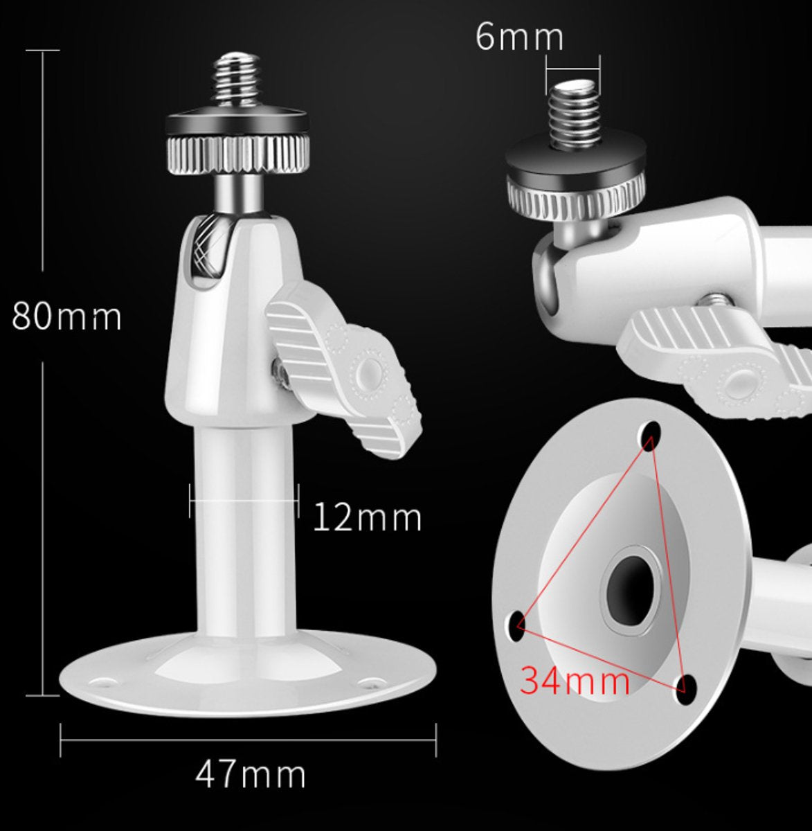 Metal Camera Bracket - 2 pieces - 360 degrees adjustable - Wall mounting - For security cameras - Indoor and V1188-NK-BOL-524