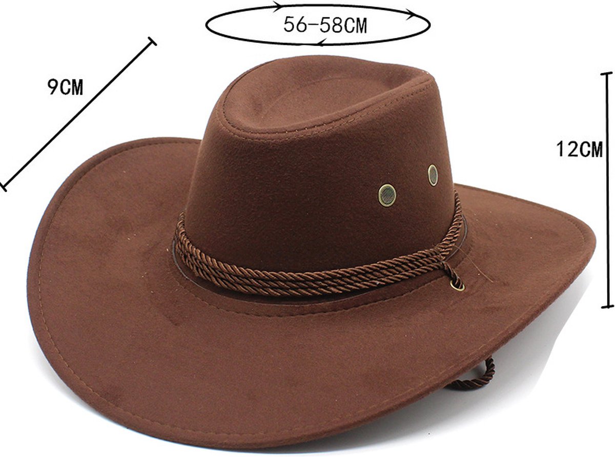 Beanie - Hat - Cowboy Hat - Hunter Hat - Polyester - Brown - 56-58 cm Head Circumference - Unisex - Wide Brim V1188-NK-BOL-539