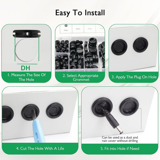 Rubber Grommet - Pack of 200 - Black - 7mm/9mm/12mm/16mm/20mm/22mm/25mm - Closed Rubber Grommet - For Wire, V1188-NK-BOL-618