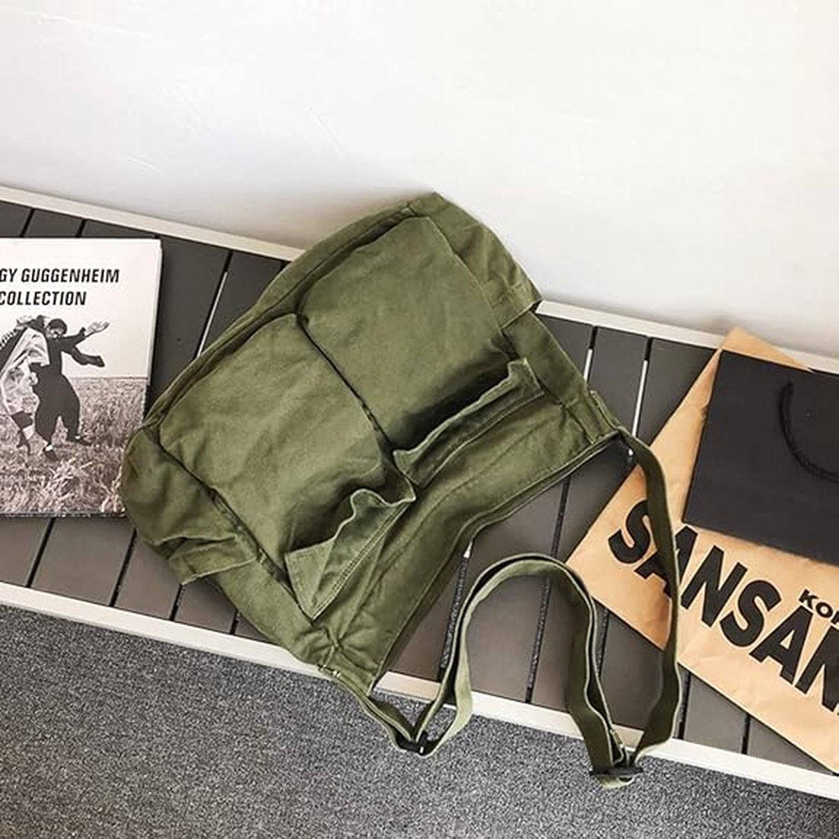 Canvas Shoulder Bag - Unisex Shoulder Bag - Shoulder Bag - Messenger Bag - Vintage - Green - 34*15*40cm - V1188-NK-BOL-62