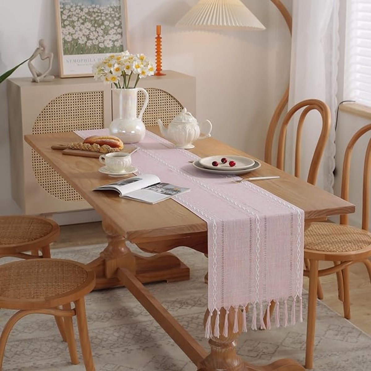 Table Runner - Bohemian Style Table Runner - 33 x 120cm - Pink - Polyester - Rustic Farmhouse Style Table V1188-NK-BOL-70