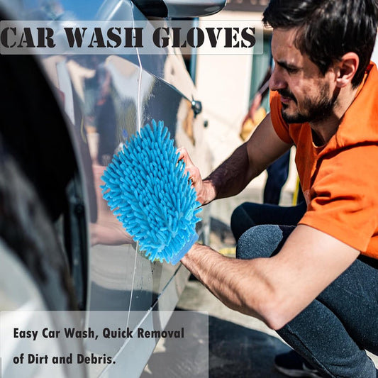 Household Gloves - 3 Pieces - Cleaning Gloves - Car Wash Glove - Double-Sided Microfiber Glove - For Cars and V1188-NK-BOL-74