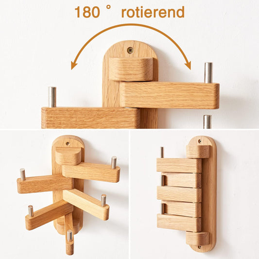 Oak Coat Rack, Wooden Wall Mounted Coat Rack for Entryway, Living Room, Bedroom, Bathroom V1188-ONE72-01254-1
