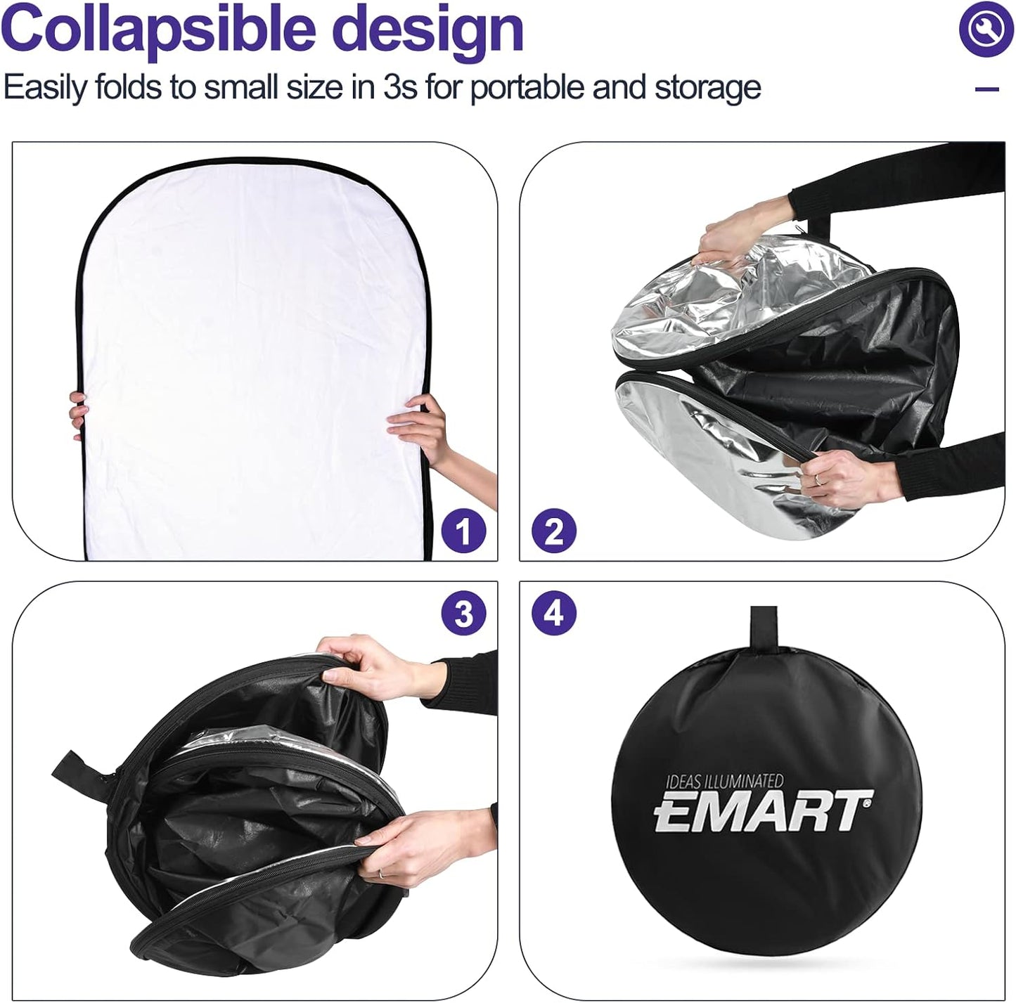 5-in-1 Foldable Light Reflector 60 x 90 cm Large Oval Portable Photo Reflector with Carrying Bag V1188-PAHH-24188