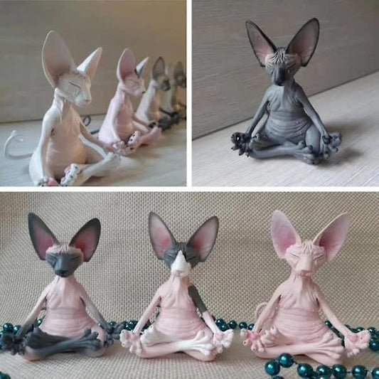 Meditating Cat Figurines Set of 4 Handmade Decorative Collectible Toys V1188-PAHT-5696
