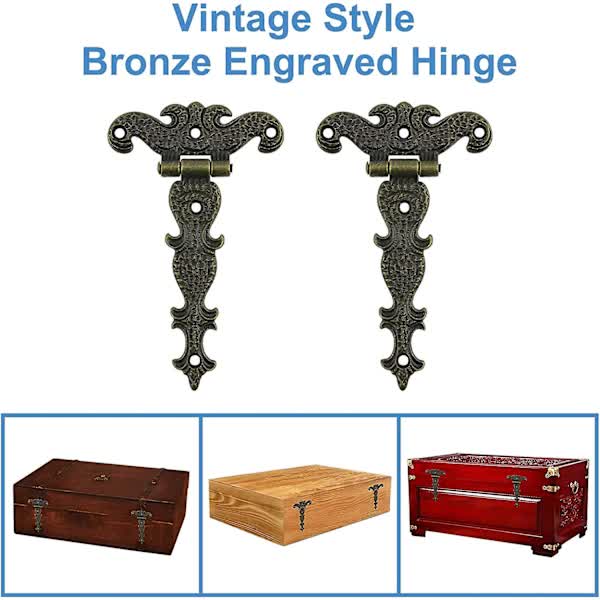 Antique Hinges Bronze Decorative Retro Carved Cabinet Hinges For Doors Cupboard Jewelry Box 6 pcs V1188-PAPO-11540