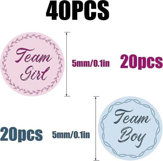 40 Pcs Gender Reveal Stickers Team Boy Team Girl Label Stickers Blue And Pink Round Stickers V1188-RD-117131