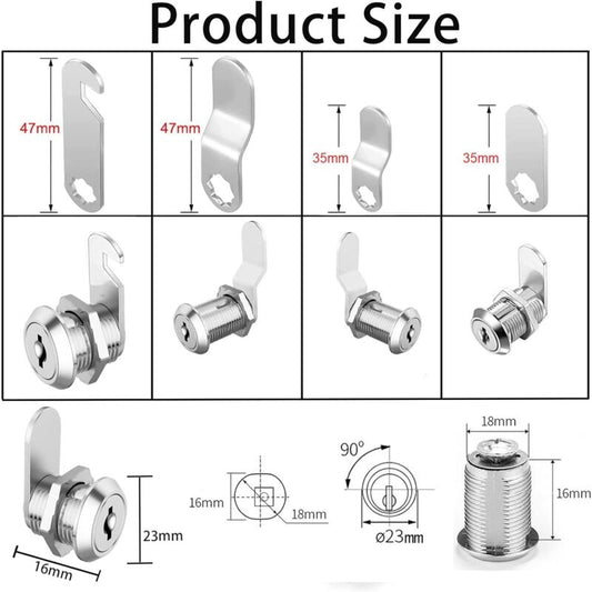 Security Mailbox Lock 16mm Cylinder Cabinet Cupboard Toolbox File Cabinet Compatible with 5 Lock Plates 2 Keys V1188-SUL51-08195-1
