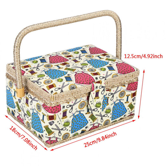 Sewing Accessories Basket with Removable Tray, 3 Colors, Needle and Thread Organizer, Fabric Storage Box with V1188-TAL-815-00558