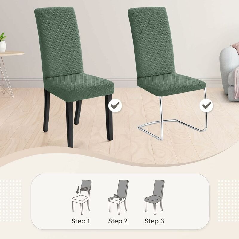 Stretch Dining Chair Covers 4 Pieces Green Washable Removable Universal Chair Covers V1188-TAL-912M-0549