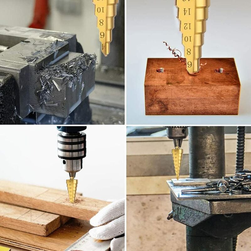 Step Drills Double Groove Countersink Drill High Speed Steel Cone Drill for Steel Wood, Plastic, Brass, V1188-TAL-MO-02388
